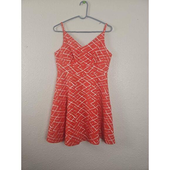 CeCe Dresses & Skirts - CeCe Womens Sleeveless Geometric Fit Flare Dress Coral Red Petite 6